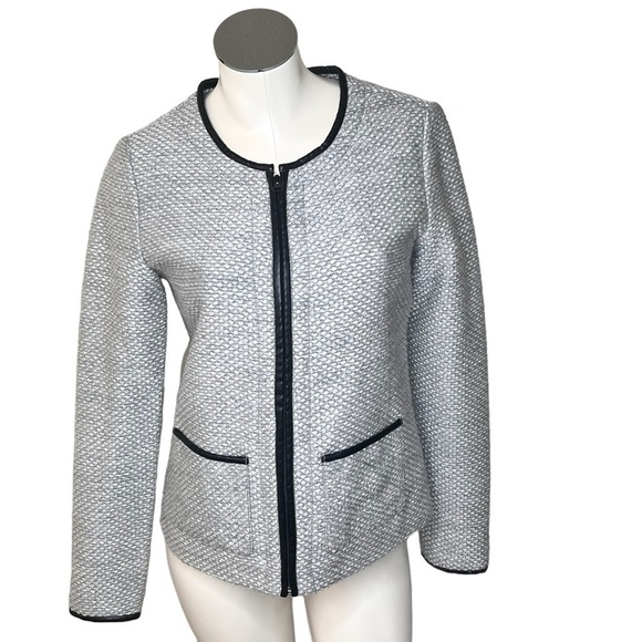 DANA BUCHMAN Classic Silver Grey Tweed Blazer Zip Up Jacket Women's Size S - Picture 1 of 16